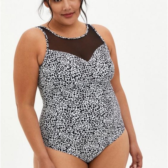 Torrid Wireless Mesh High Neck One Piece Swimsuit